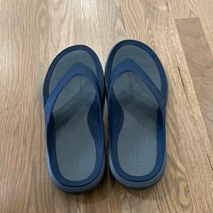 Crocs Men's Navy Blue Gray Waterproof Iconic Crocs Comfort Flip Flops